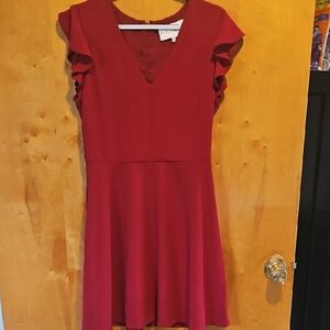 Charles Henry Burgundy Fit and Flare Dress with Ruffle Sleeves